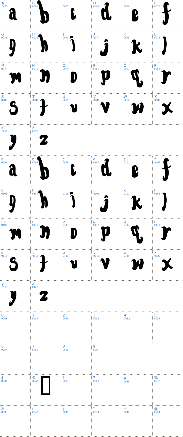 Schriftzeichen Font for the dumped Font