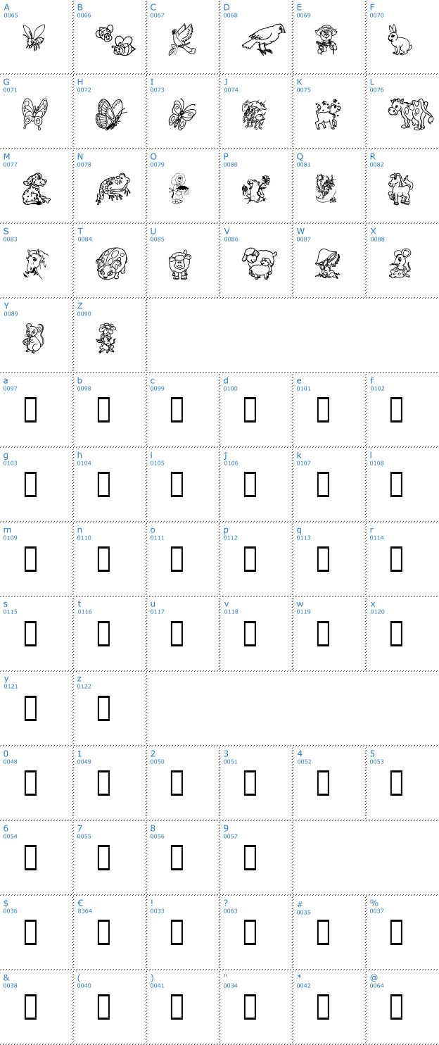 Schriftzeichen Critters 1 DC Font