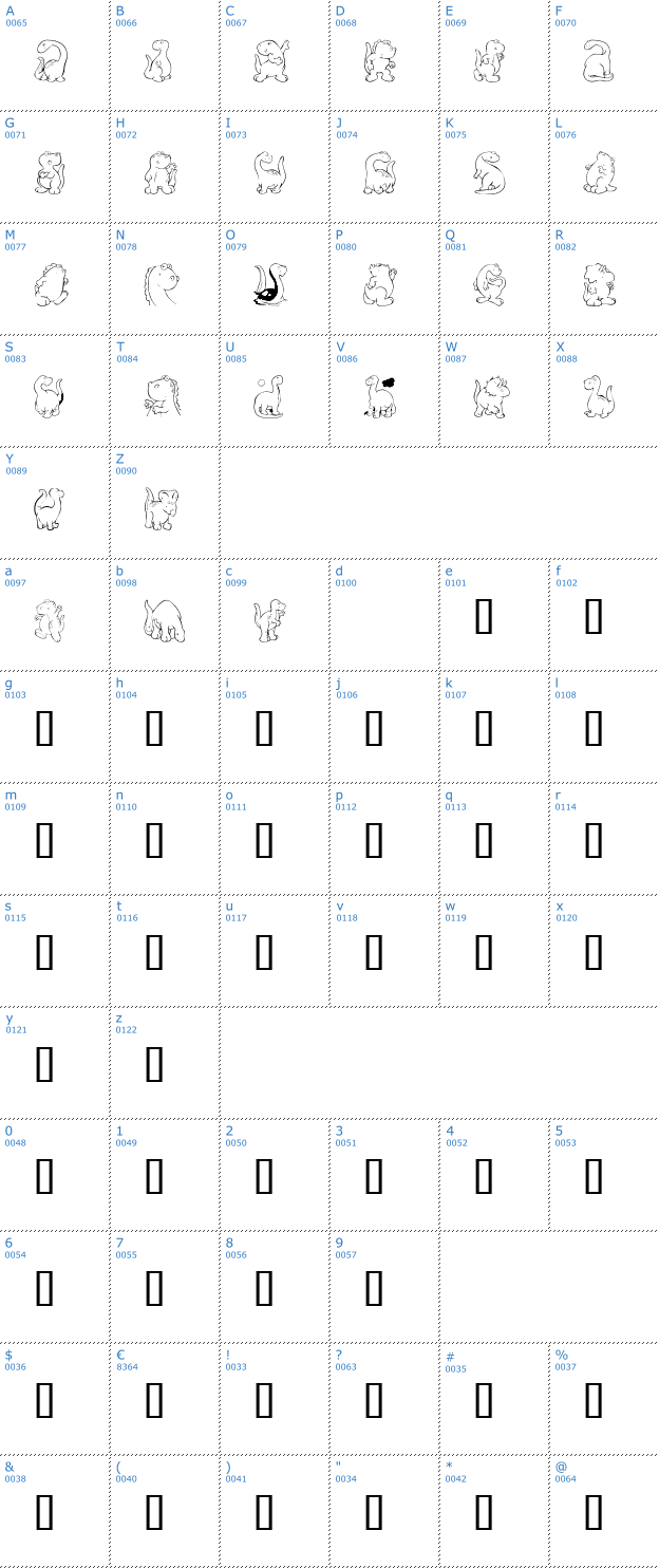 Schriftzeichen KR Nickys Dinos Font
