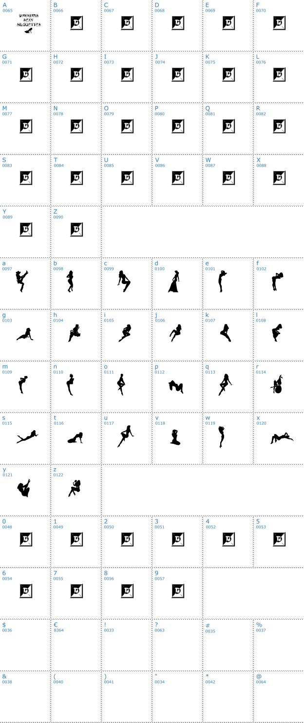 Schriftzeichen Darrian's Sexy Silhouette Font