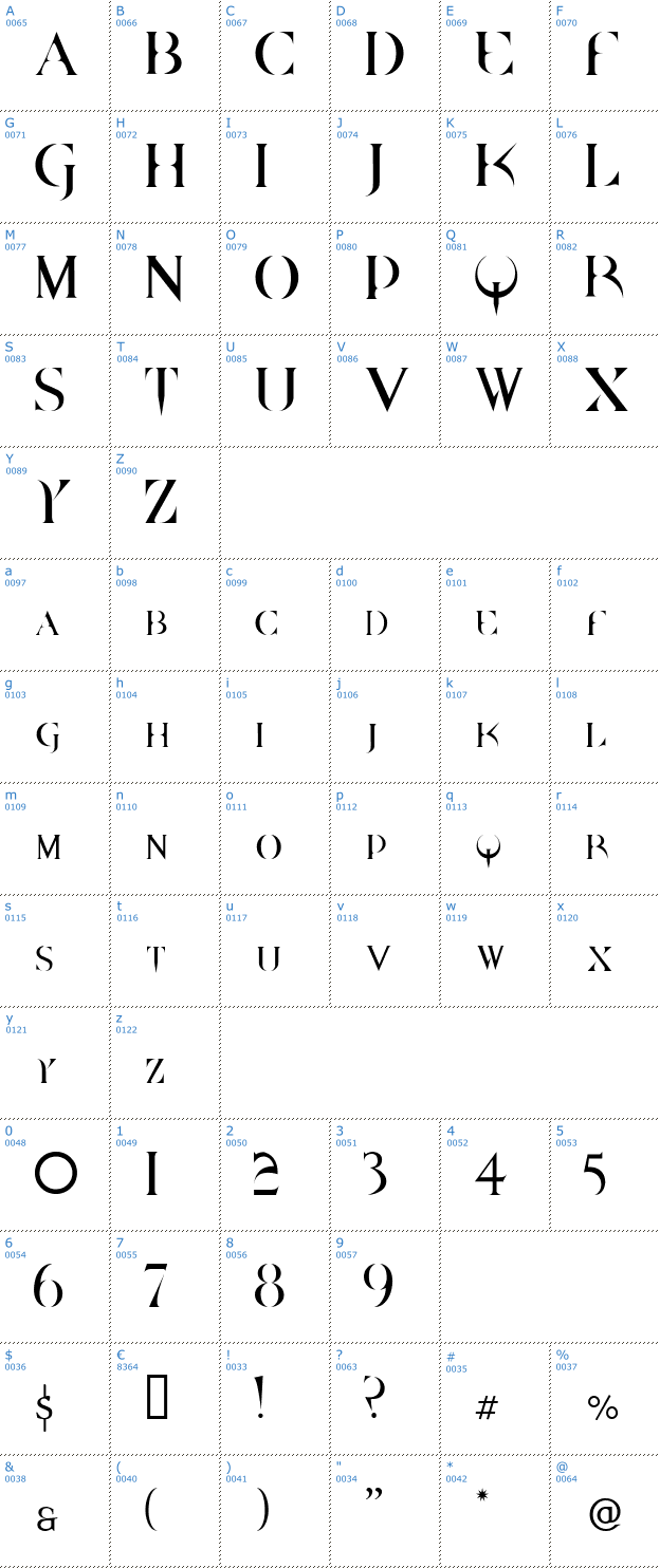Schriftzeichen Quake Font
