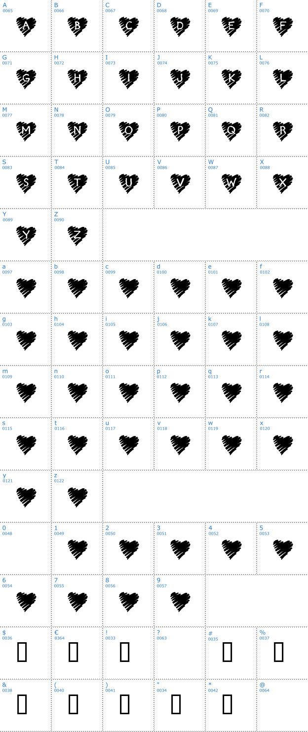 Schriftzeichen KR Scribble Heart Font