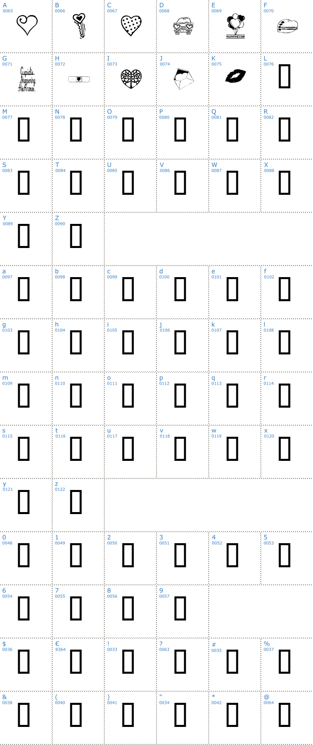 Schriftzeichen KR Valentine Dings Font