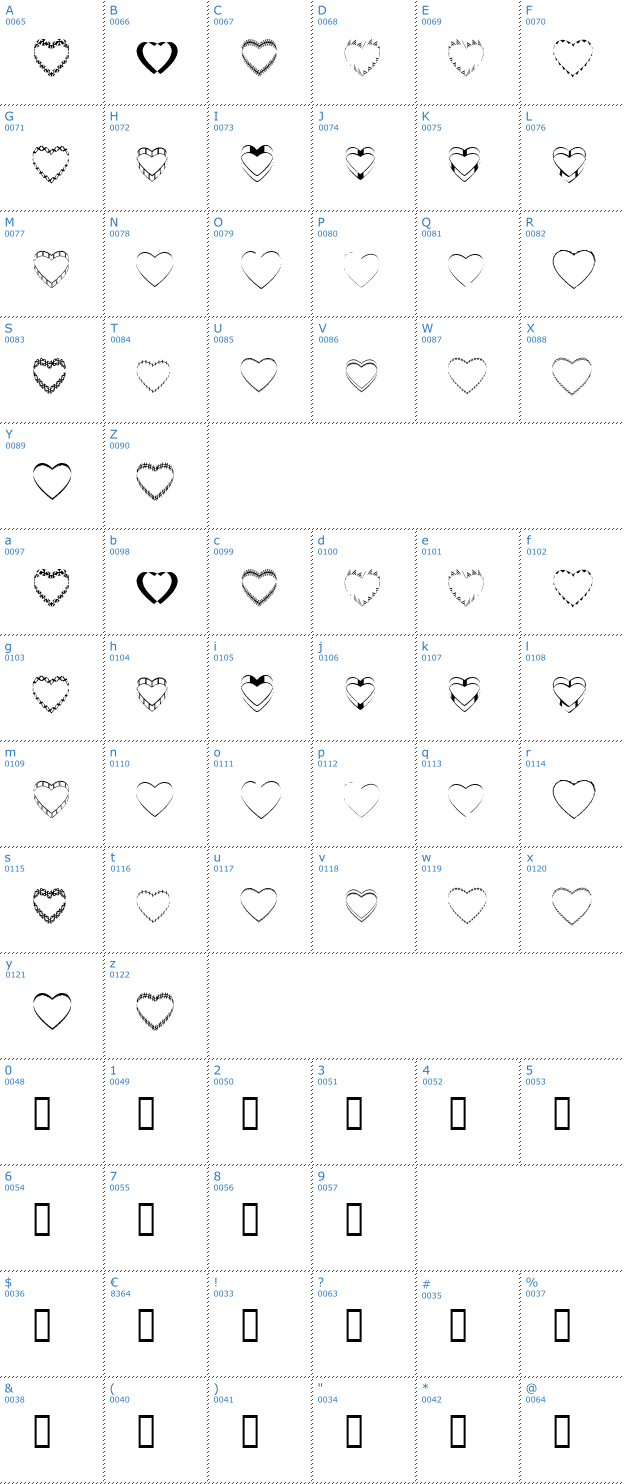 Schriftzeichen 4 Yeo Hearts Font