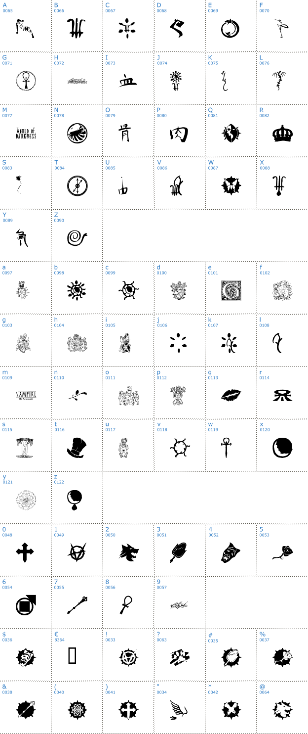 Schriftzeichen WW Vampire Sigils Font