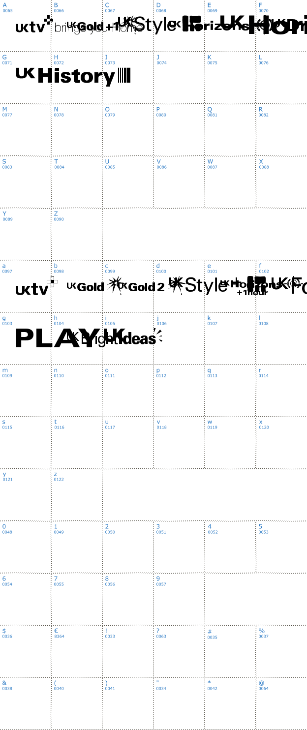 Schriftzeichen UK Digital TV Channels Font