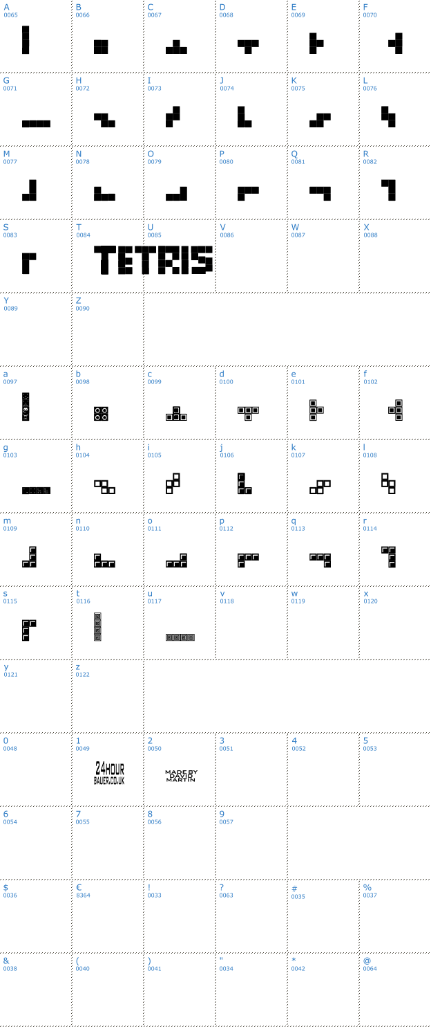 Schriftzeichen Tetris Blocks Font