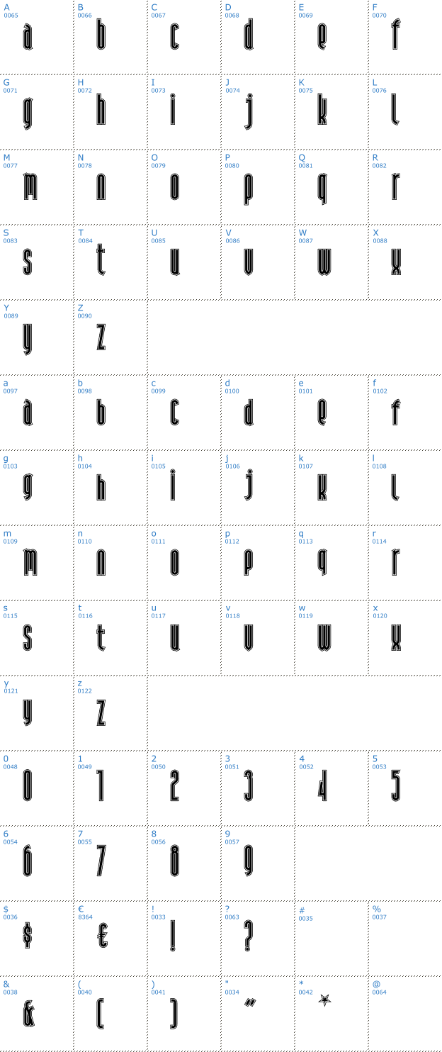 Schriftzeichen Andiron Outline Font