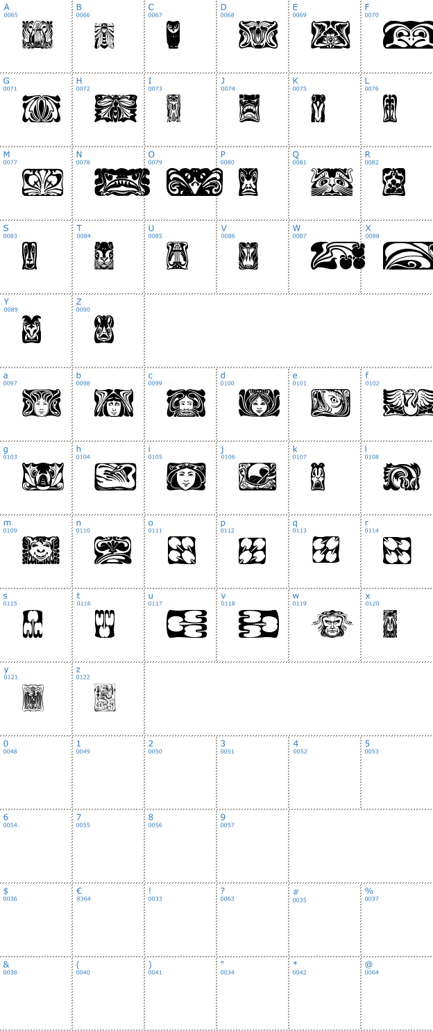 Schriftzeichen Jugendstil Ornamente Font