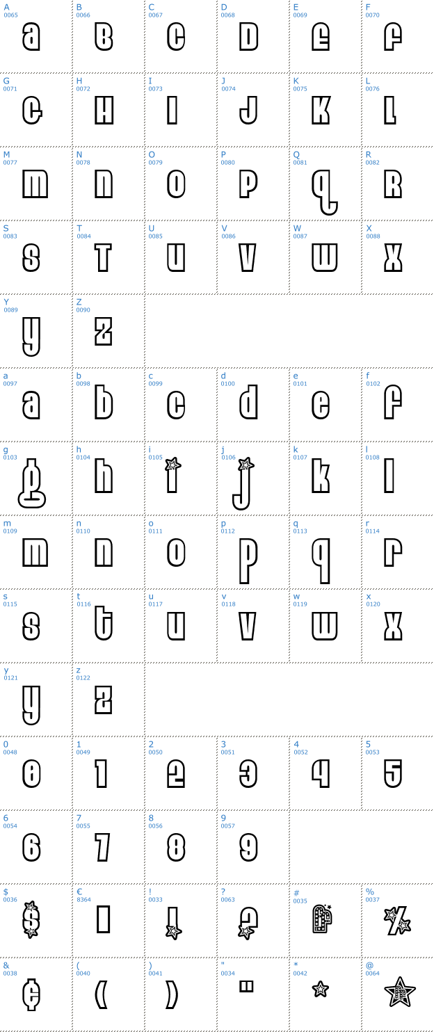 Schriftzeichen Eight Track Outlined Font