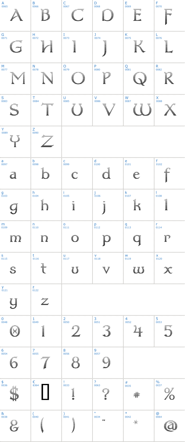 Schriftzeichen Dumbledor 3 Cut Down Font
