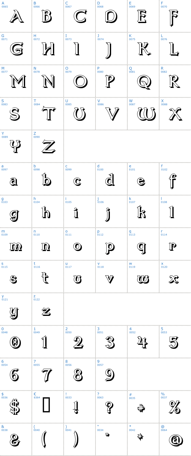Schriftzeichen Dumbledor 3 Shadow Font