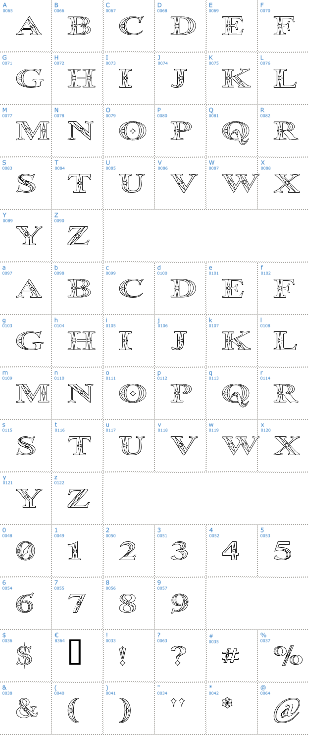 Schriftzeichen Occoluchi Outline Font