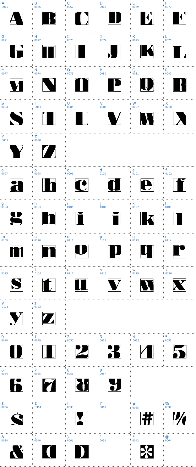 Schriftzeichen Bodoblack Squares Invers Font