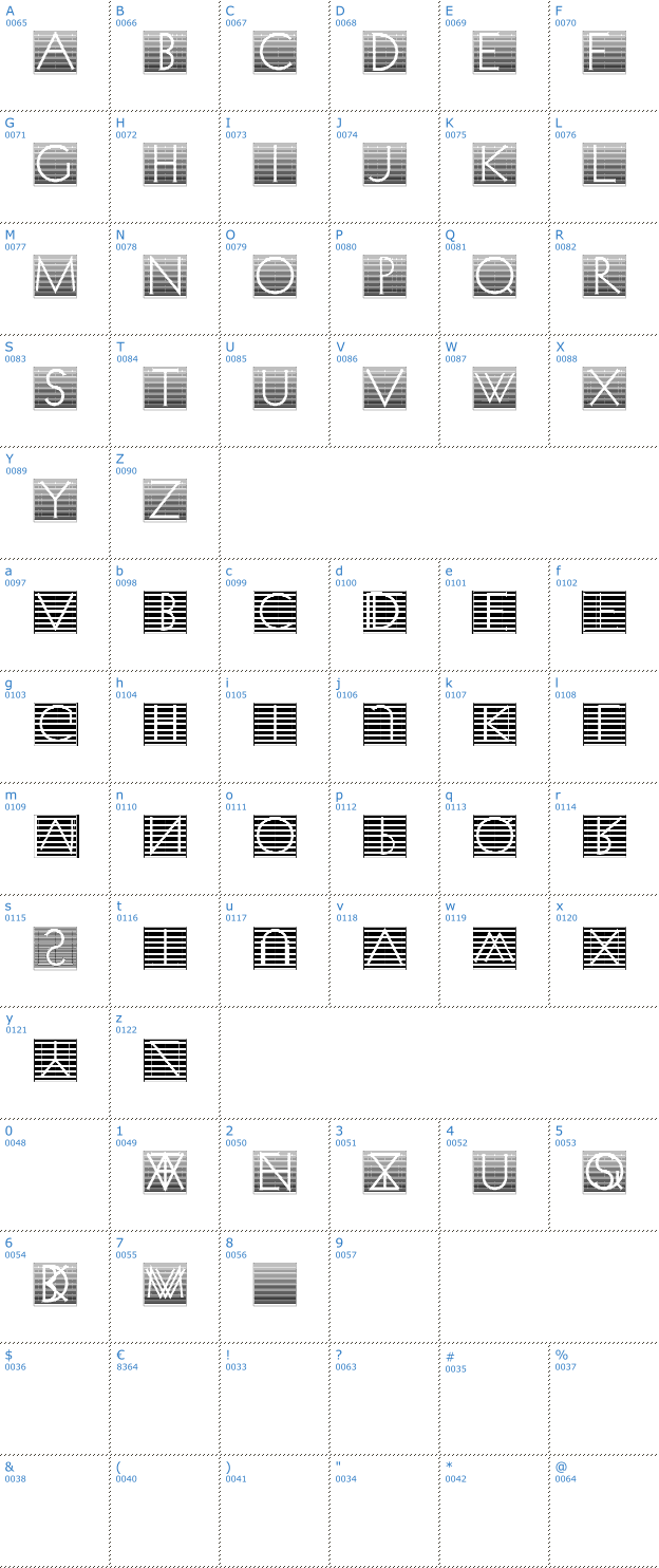 Schriftzeichen Venetian Blind Inverse Font