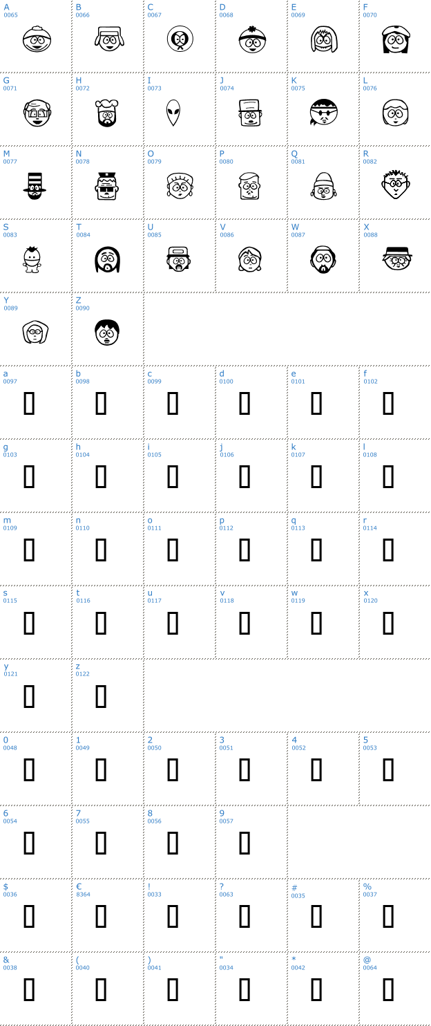 Schriftzeichen South Park Dingbats Font