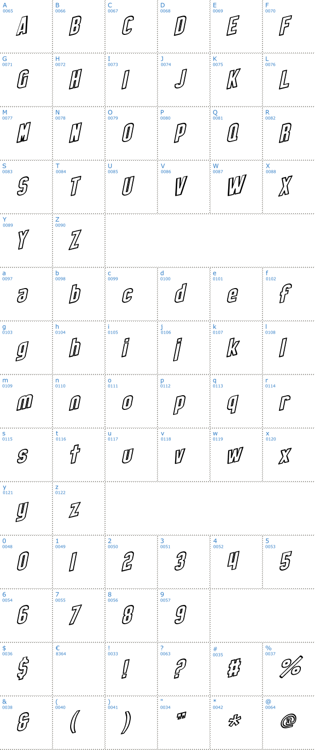 Schriftzeichen SF Obliquities Outline Font