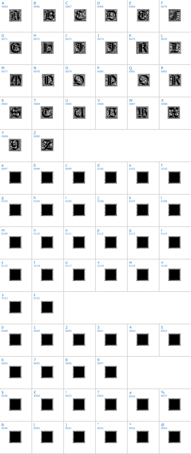 Schriftzeichen Camelot Initials Font