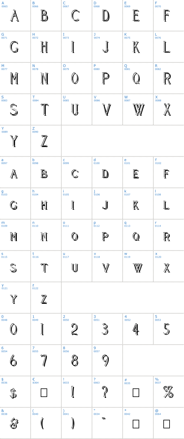 Schriftzeichen Cleaver's Juvenia Shadowed Font
