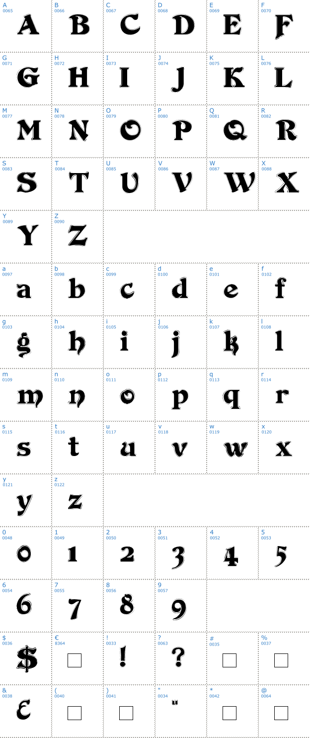 Schriftzeichen Duvall Outline Font
