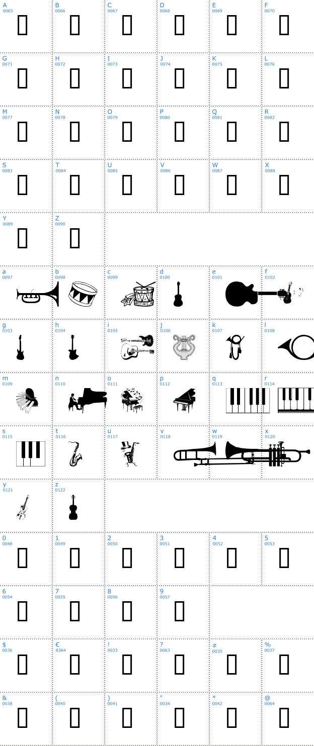 Schriftzeichen WM Music Font