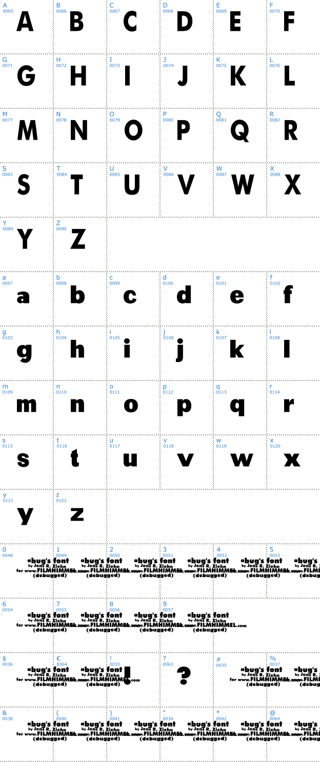 Schriftzeichen a bug's life - debugged Font
