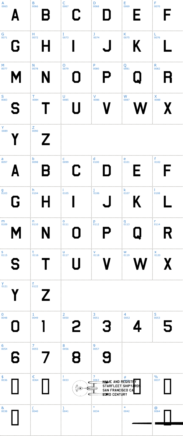 Schriftzeichen Federation Starfleet Hull 23rd Font