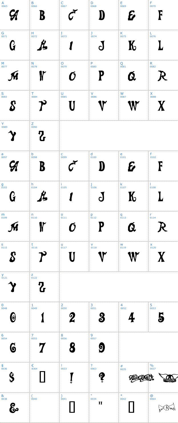 Schriftzeichen Aerosmith Font