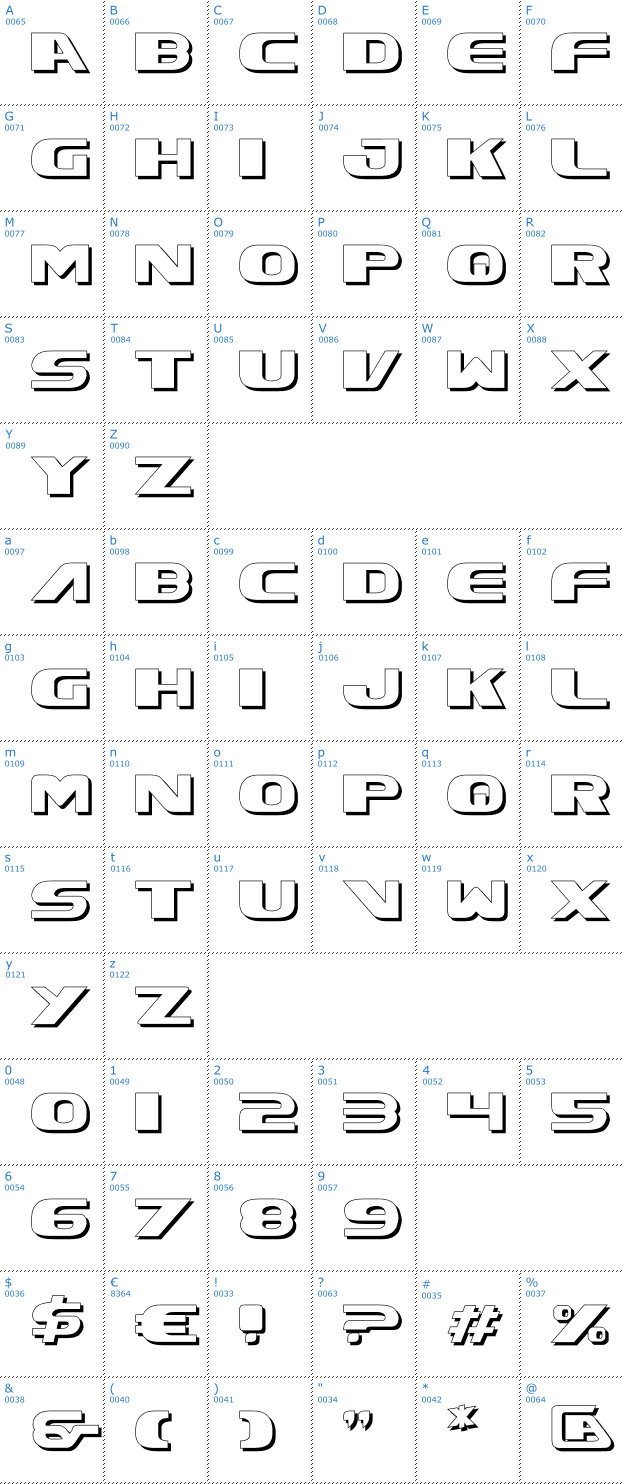 Schriftzeichen Xcelsion Shadow Font