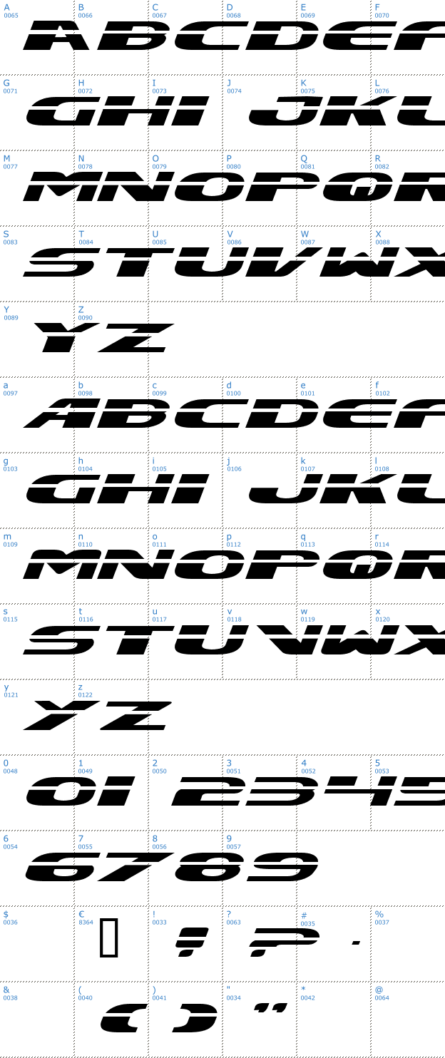 Schriftzeichen Excelerate Font