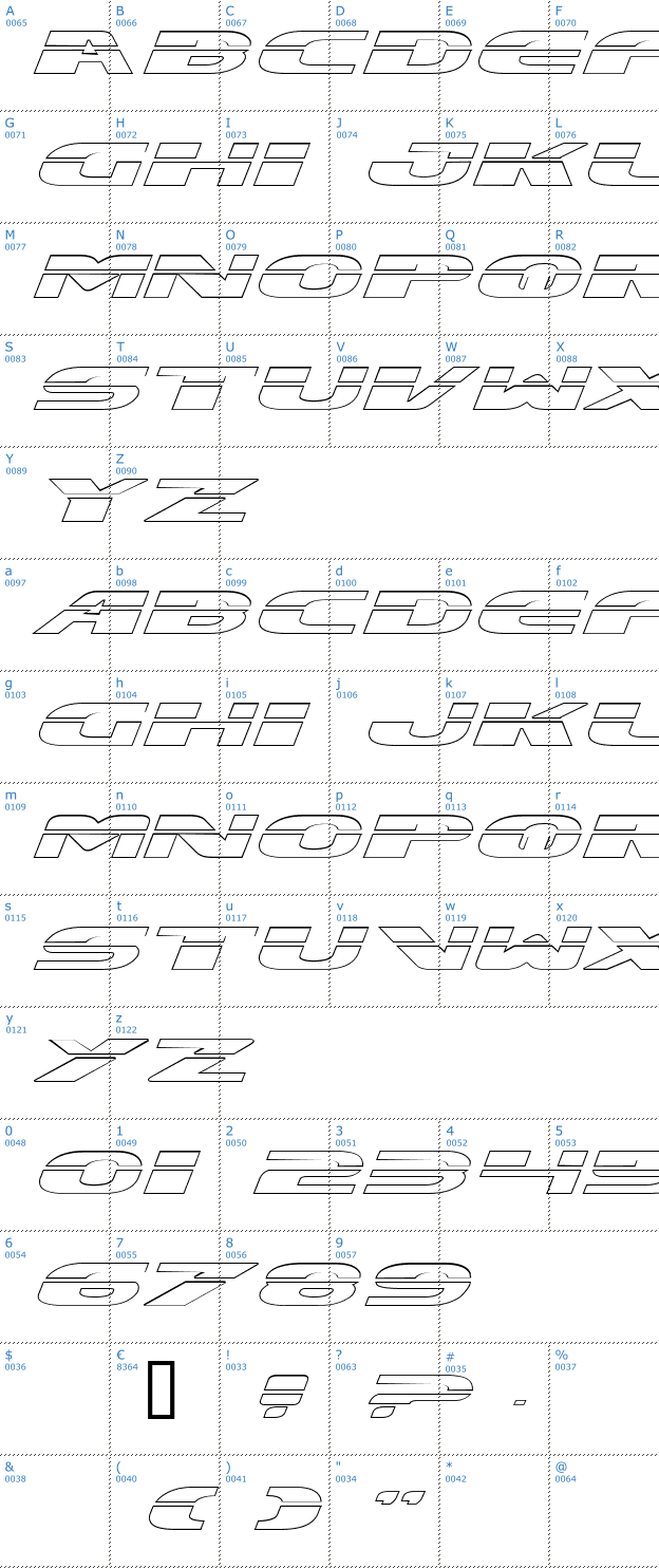 Schriftzeichen Excelerate Outline Font