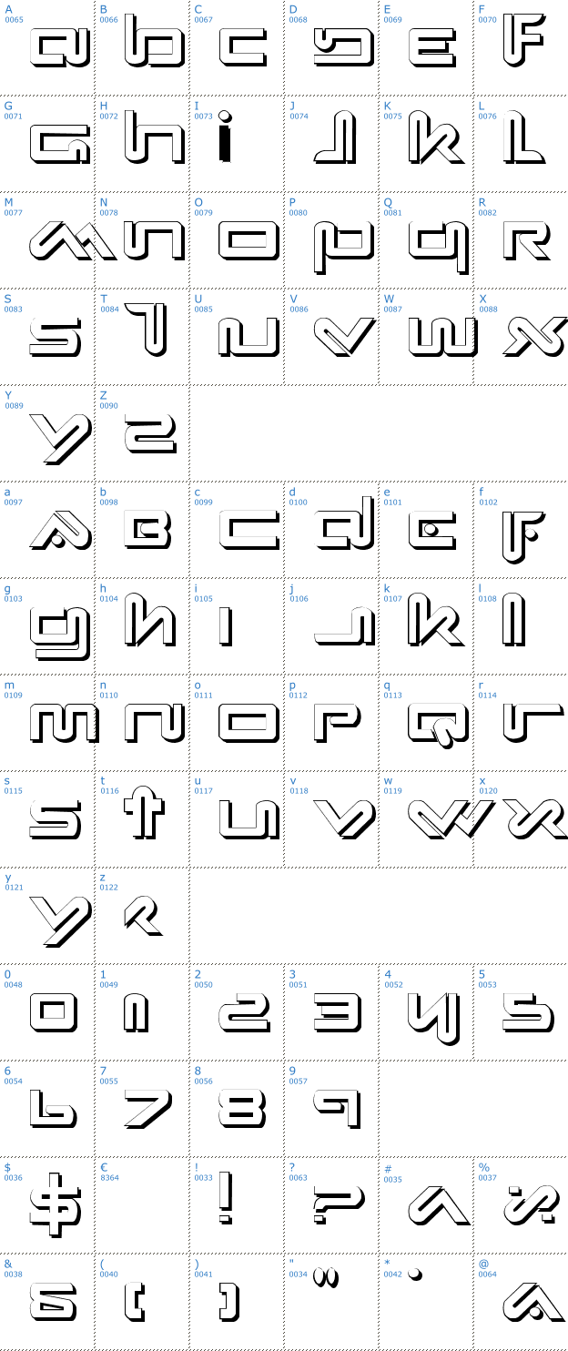 Schriftzeichen Xephyr Shadow Font