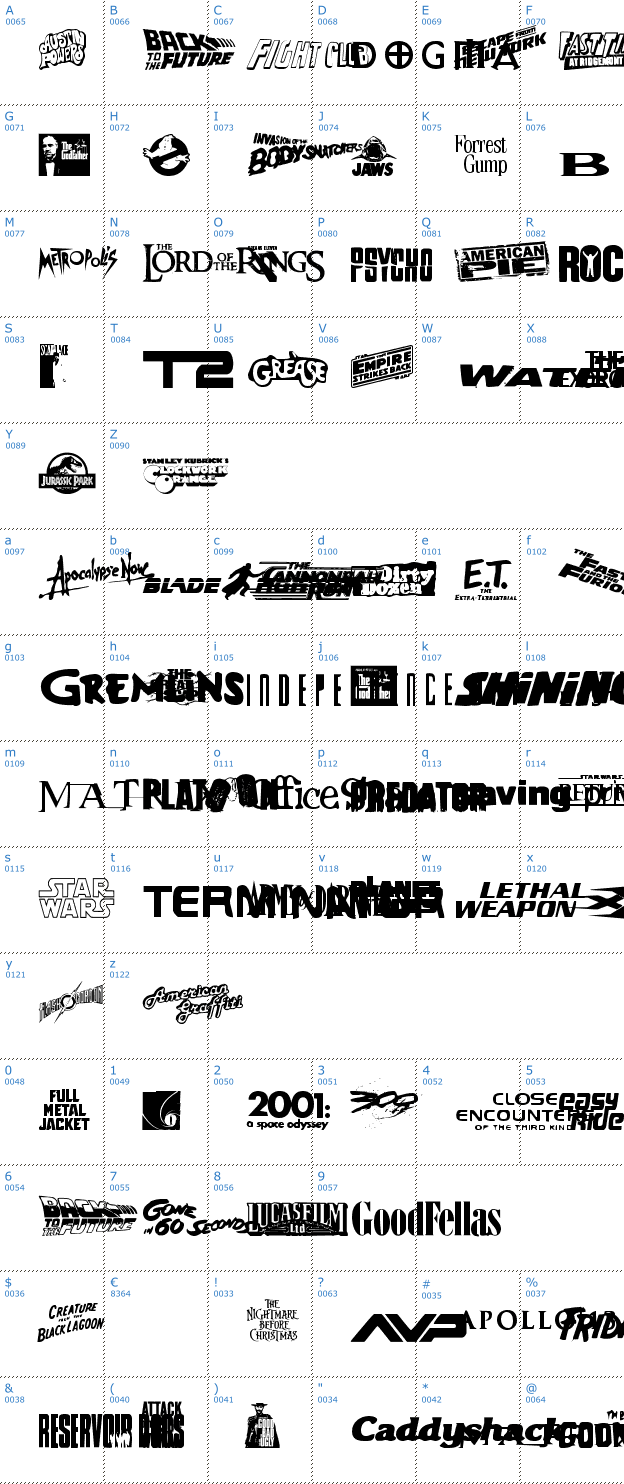 Schriftzeichen Movie Gallery Font
