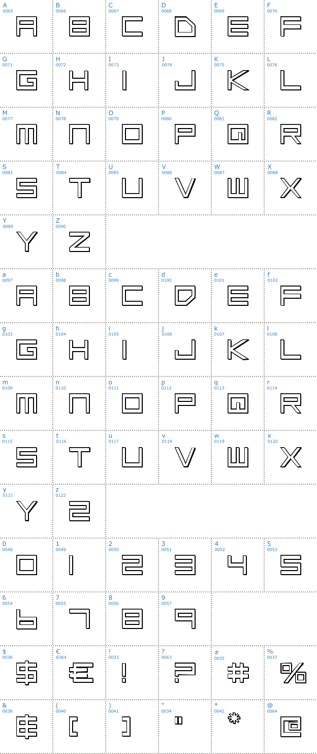 Schriftzeichen Low Gun Screen Outline Font