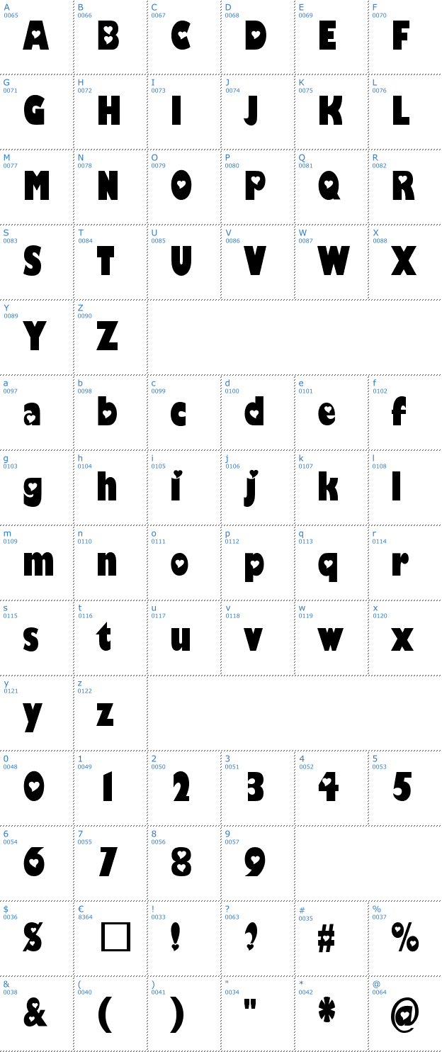 Schriftzeichen Hole Hearted Font