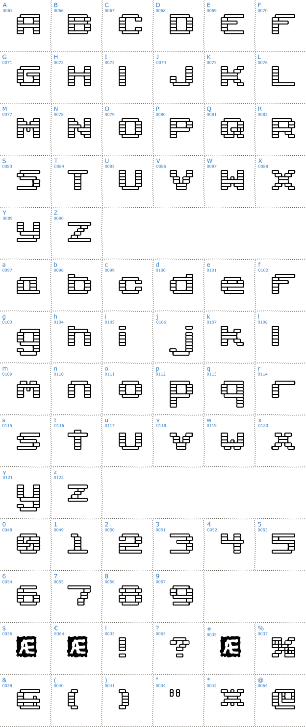 Schriftzeichen Gaposis Outline BRK Font