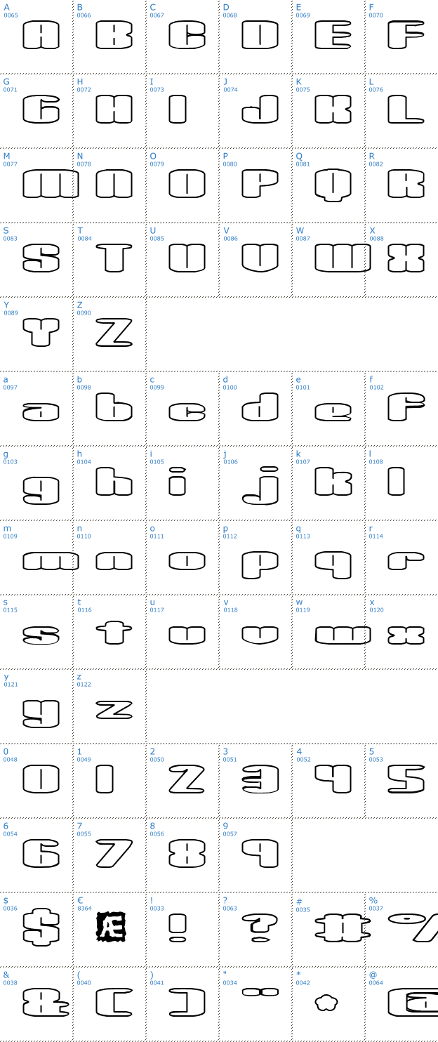 Schriftzeichen Spacious Outlined BRK Font
