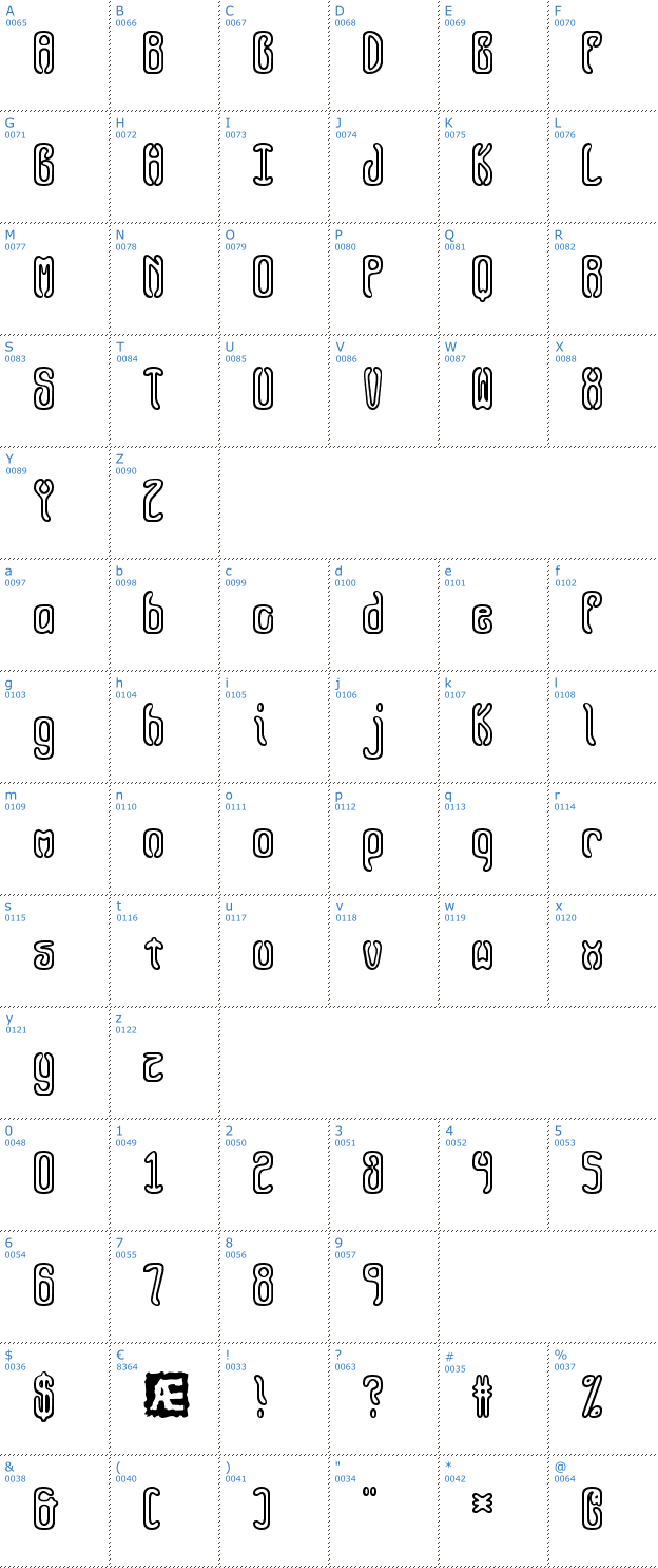 Schriftzeichen Queasy Outline BRK Font