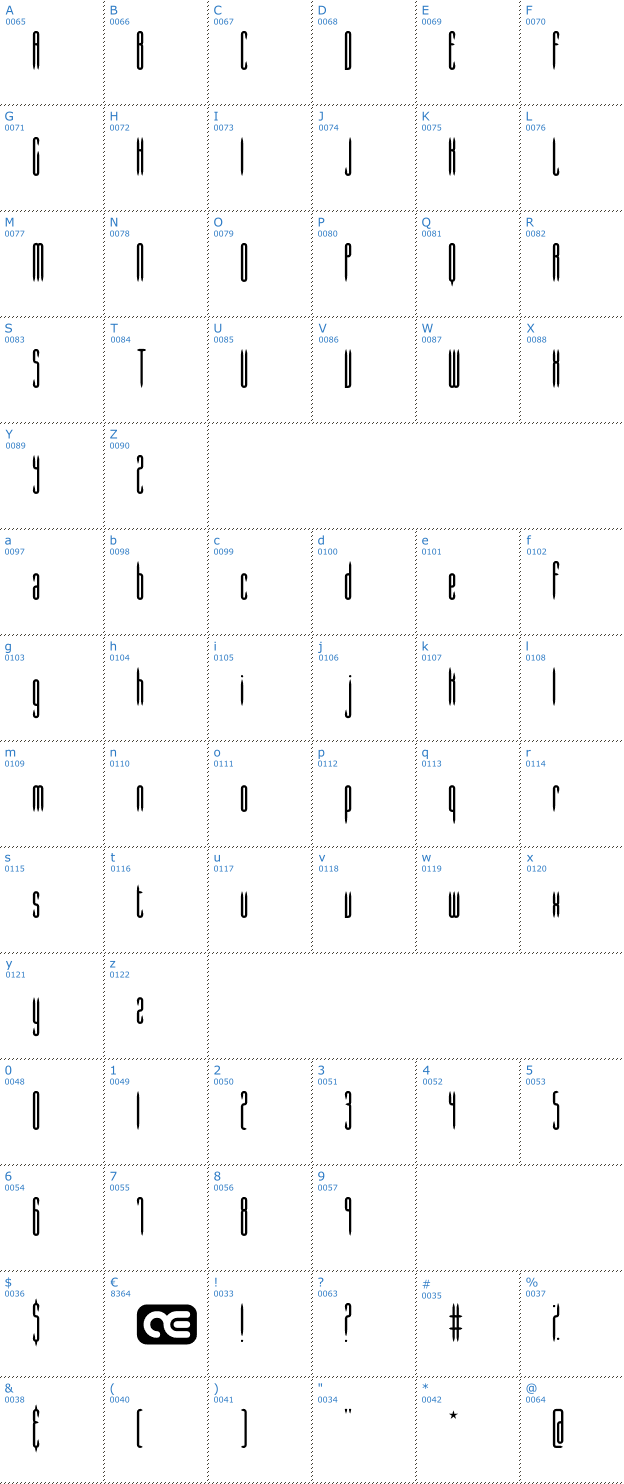 Schriftzeichen Slender BRK Font
