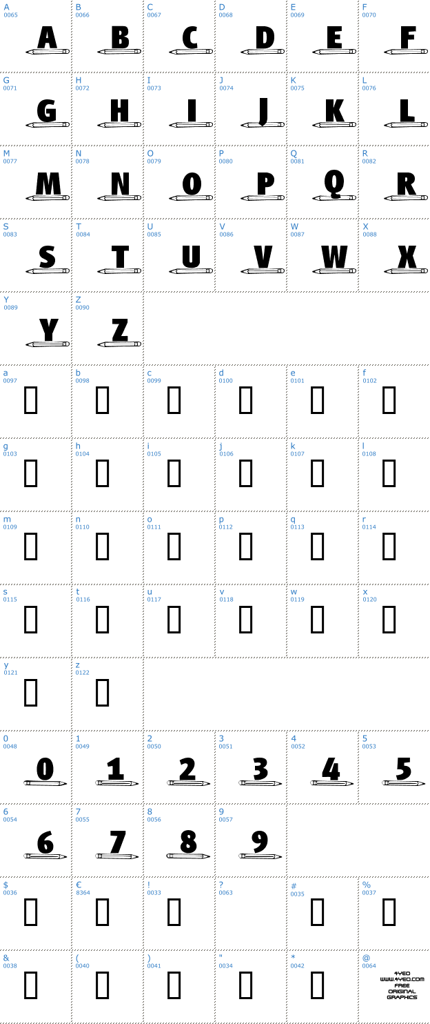 Schriftzeichen 4YEOschool Font