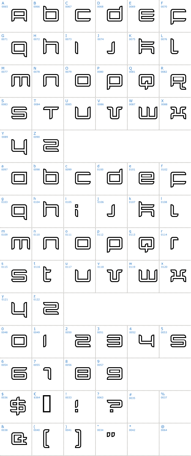 Schriftzeichen Quarx Outline Font