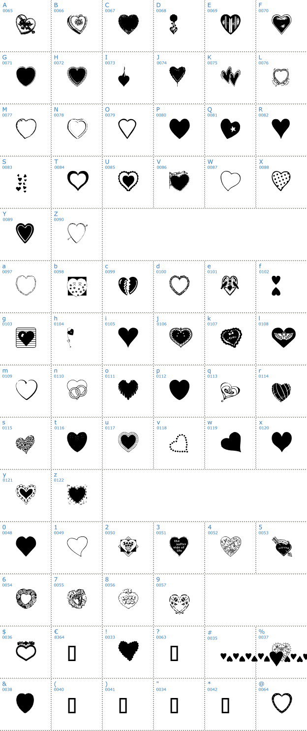 Schriftzeichen Hearts Galore Font