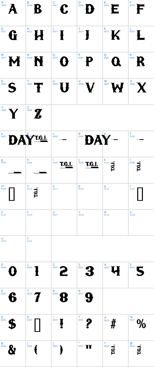 Schriftzeichen TGI Friday Font