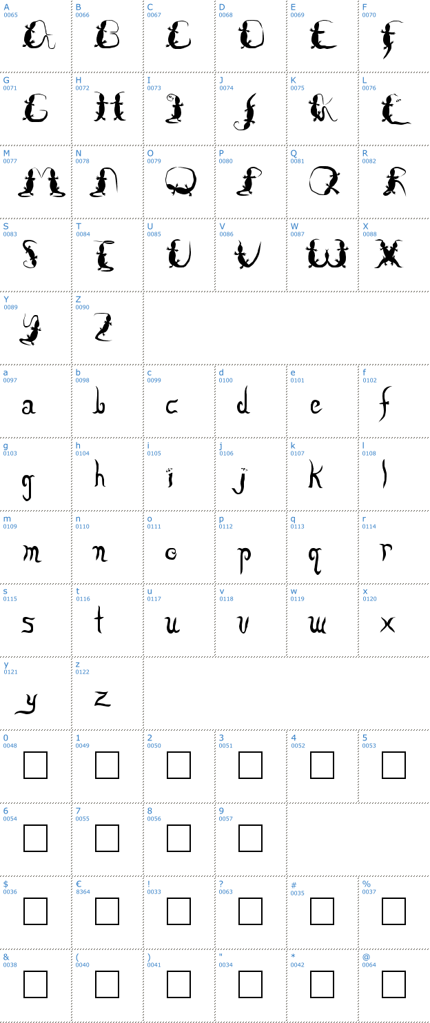 Schriftzeichen Lizzard Font