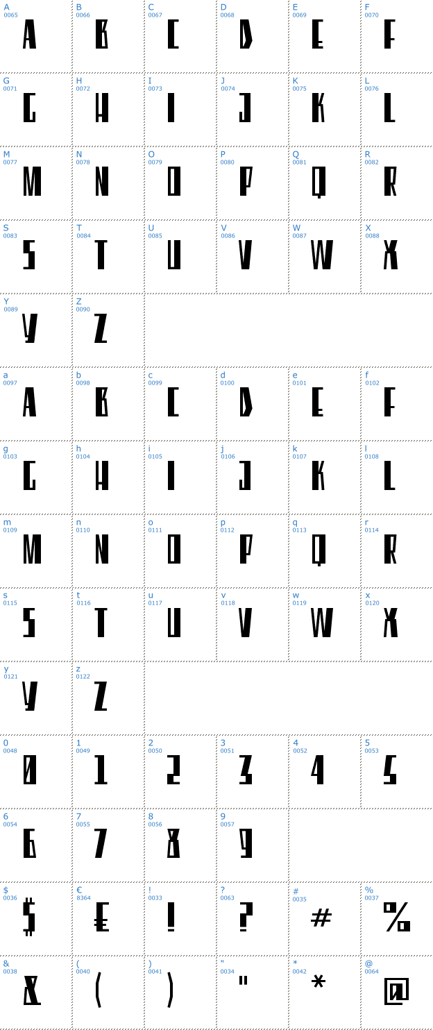 Schriftzeichen Eleventh Square Font