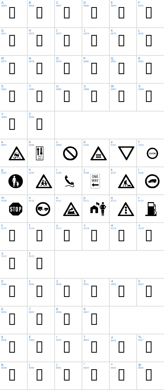 Schriftzeichen WM Roadsigns Font
